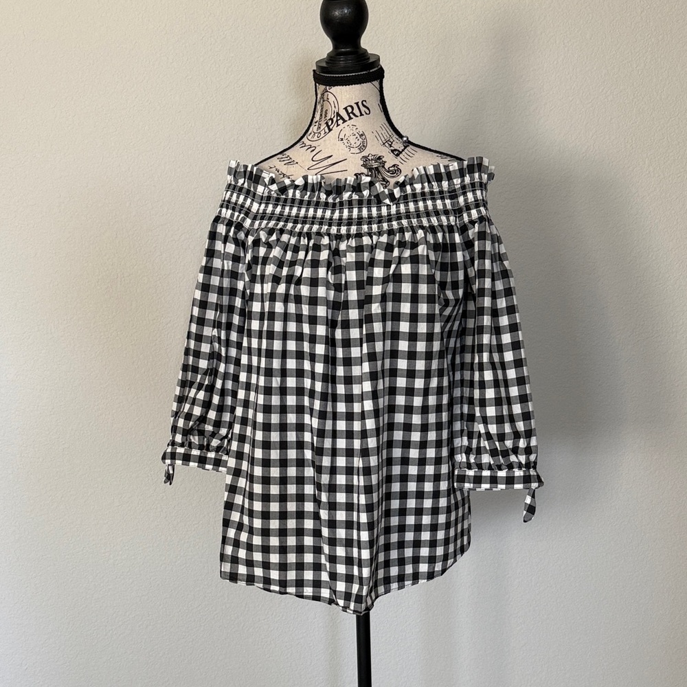 kate spade Gingham Off-Shoulder Top in Black and White
